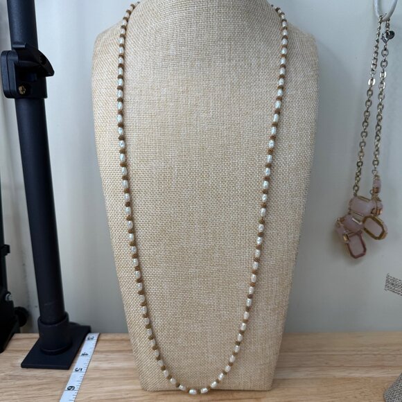 Anne Klein Vintage Long Faux Pearl & Gold-Tone Beaded Necklace Double Strand Wea - Picture 4 of 15